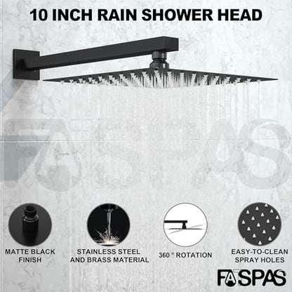 Shower System with 10-Inch Rain Head and Tub Spout | All-Metal Tub Shower Faucet Set, Wall Mounted Rain Showerhead, Handheld Spray, Includes Valve and Trim Kit, Matte Black - color: Matte Black, style: 10"-With Tub Spout