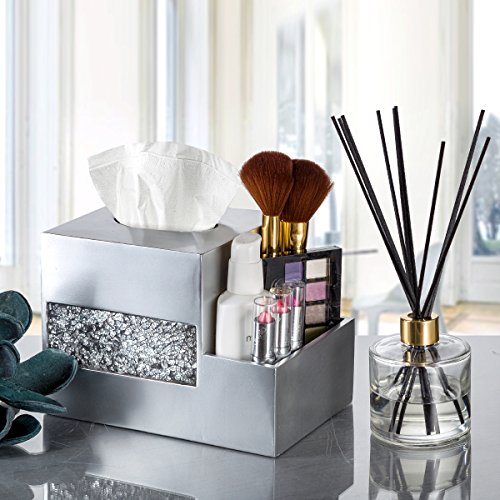 Crackled Glass Tissue Box Cover Square Silver Decorative Multi-function Storage Organizer Caddy; Tissue Box Holder & Countertop Nightstand Bedside Table Organizer Makeup, Phone, Remote Control Holder - style: Tissue Box Organizer