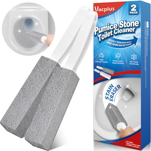Vacplus Toilet Brush, 2 Pack, 100% Pumice Stone, Long Handle | Toilet Bowl Cleaner, Pool, Bathroom Sink, Removes Limescale Rust - color: Gray(2x Efficiency), size: 2 Count (Pack of 1)