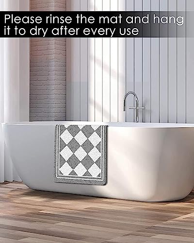 godehone Shower Mats Non Slip Without Suction Cups, PVC Loofah Bathroom Mats, Loofah Mats for Shower and Bathroom, Quick Drying, 15.7× 36 Inch, Grey Geometric - color: Grey Geometric, size: 36" x 15.7" (Rectangular)
