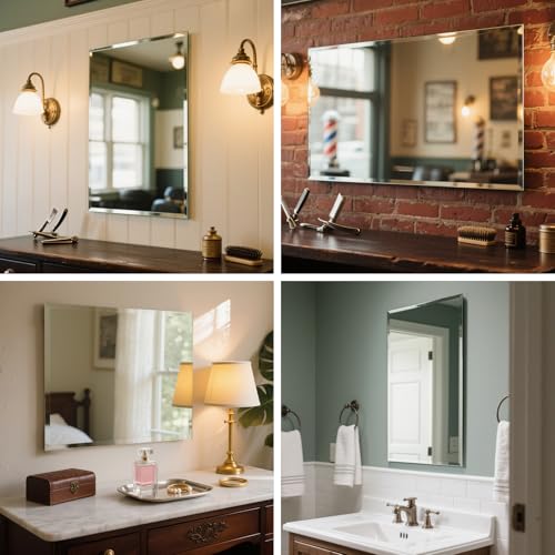 Rectangular Beveled Bathroom Mirrors, 32X55 inch Beveled Bathroom Mirror， | Frameless Mirrors for Bathroom,bedroom/wall/makeup area/cloakroom, hung horizontally or vertically. - size: 32"L x 55"W