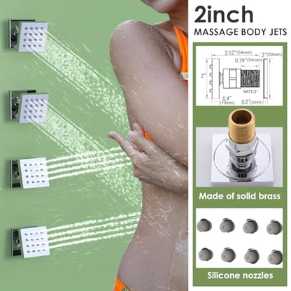 Enga Dual Shower Head System with Body Jets, 12"+ 6" Wall Mounted Dual Rain Shower Faucet with Valve Kit, Chrome - color: Chrome, style: Wall-12"+6"+Jets