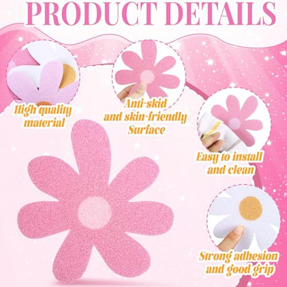 24 Pcs Non Slip Bathtub Stickers, Flower, Pink | Anti Slip Grip for Shower Floor, Self Adhesive Treads with Scraper Tool, Daisy Appliques Decals for Bathroom Safety - color: Pink, style: Flower