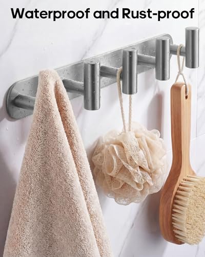 Optish 2 Pack Coat Rack Wall Mount, Bathroom Towel 5 Hooks, Heavy Duty Coat Hooks for Robe, Bag, Key, Hat, Hook Rack Hanger for Entryway, Bedroom, Silver - color: Silver