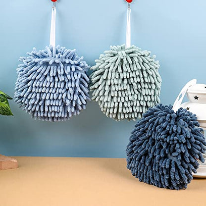 4 Pack Chenille Hand Towels Bathroom Quick Dry Hand Bath Towel with Hanging Loops Microfiber Absorbent Hand Drying Puff for Kitchen Bathroom - color: Blue