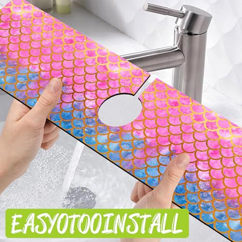 Faucet Mat Sink Splash Guard 23.5"X5.5" | Fish Scales Absorbent Drying Mat Sink Gadgets Splash Guard Behind Faucet Drip Catcher for Kitchen Bathroom 23.5"X5.5" - size: 23.5" x 5.5"