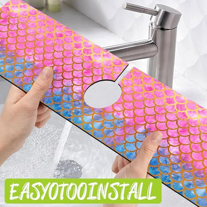 Faucet Mat Sink Splash Guard 23.5"X5.5" | Fish Scales Absorbent Drying Mat Sink Gadgets Splash Guard Behind Faucet Drip Catcher for Kitchen Bathroom 23.5"X5.5" - size: 23.5" x 5.5"