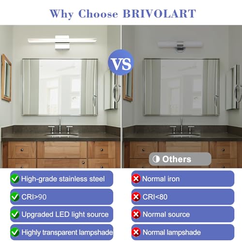 LED Vanity Light Bar 20 Inch Bathroom Light Fixtures 12W Over Mirror Lighting Chrome Vanity Lights Fixtures Modern Bathrooms Lamps Acrylic Bath Wall Light Fixtures - color: Chrome, size: 20 Inch