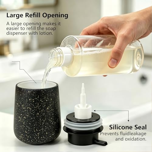 Ceramic Foaming Soap Dispenser - 14.5 oz Foam Hand Soap Dispenser Bathroom, Modern Refillable Dish Wash Soap Bottle for Kitchen with Large Easy-to-Press Pump, Black - color: Black