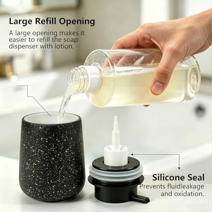 Ceramic Foaming Soap Dispenser - 14.5 oz Foam Hand Soap Dispenser Bathroom, Modern Refillable Dish Wash Soap Bottle for Kitchen with Large Easy-to-Press Pump, Black - color: Black