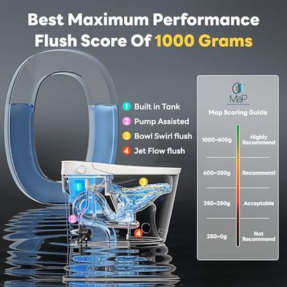 Smart Toilet with Auto Open Close, ADA Comfort Height(K050Max) | 1000g MaP Flush, Heated Seat & Foam Dispenser, Foot Sensor, Auto & Blackout Flush, Bidet Toilet with Tank Built in - color: K050Max