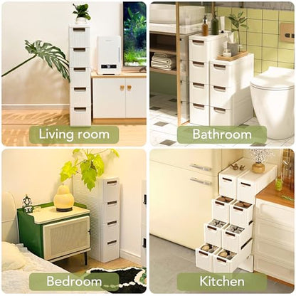 3 Drawers Narrow Bathroom Storage Cabinet, Slim Storage Cabinet, Plastic Slim Storage Cart Drawers for Small Spaces, Laundry, Office, Home, White - size: 3 Tiers