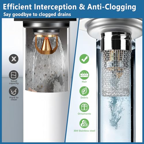 2pcs Bathroom Sink Drain Strainer Pop Up Sink Drain Stopper with Removable Stainless Steel Filter Basket, for US Universal Bathroom Kitchen Basin Sink Stopper Bathroom Sink Stopper