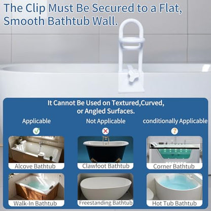 Triple Grip Adjustable Bathtub Handles for Seniors, Fits 3-Inch+ Thick Walls. Please Measure Before Purchasing Tub Grab Bars for Side of Tub, Handicap Grab Bars, Tub Handles for Elderly Balance