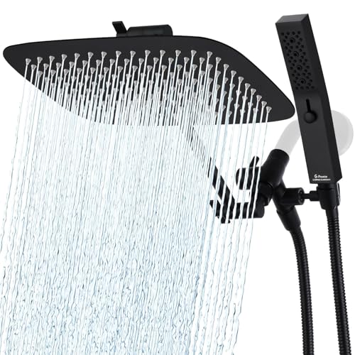 G-Promise All Metal 12" Rain Shower Head with Handheld for Bathroom Upgrade | All Metal, Built to Last, Easy Install, Adjustable Height & Angle for All Heights, Extra Long Hose, Modern Upgrade - color: Matte Black, size: 12 Inches
