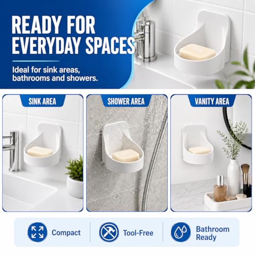 White No Drill Adhesive Wall Shelf, Round Plastic Cup Holder