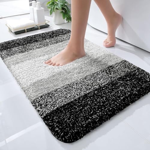 OLANLY Small Bathroom Rugs 24x16, Extra Soft Absorbent Microfiber Bath Rugs | Black, Non-Slip Quick-Drying Rubber Backing, Washable Plush Bath Mat for Floor, Tub and Shower, Home Decor Accessories - color: Black, size: 24" X 16"