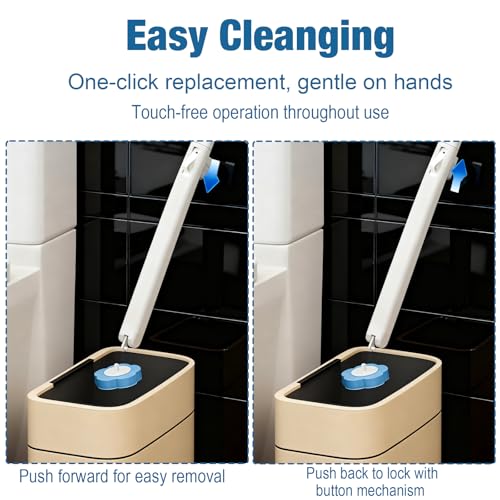 2 Pack Disposable Toilet Brush with 48 Refills | Toilet Bowl Cleaner Toilet Brush and Holder Set for Bowl Cleaners Bathroom Cleaning Bathtub