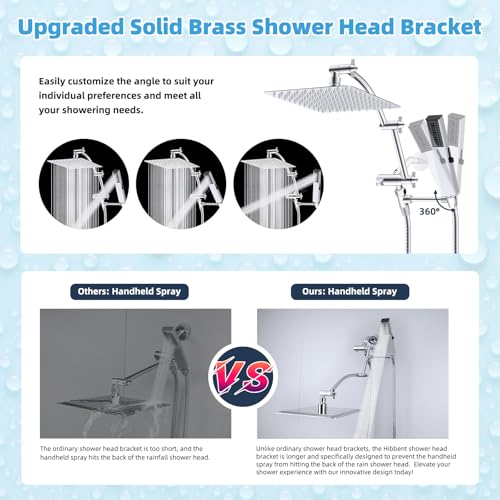 Hibbent All Metal CUPC Certified 10'' Rain Shower Head, Dual Shower Head Combo, High Pressure Handheld 4 Sprays Shower Wand, 16'' Adjustable Extension Arm, 71'' Hose, Shower Holder, Chrome - color: Chrome, style: Square 10''