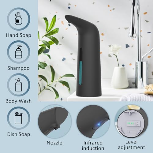 Automatic Liquid Soap Dispenser, 4-Level,Rechargeable | Plastic,13.5oz/400ml Black Touchless Electric Hand & Dish Countertop Soap Dispensers with Sensor for Bathroom,Kitchen Sink - color: Black, style: Rechargeable