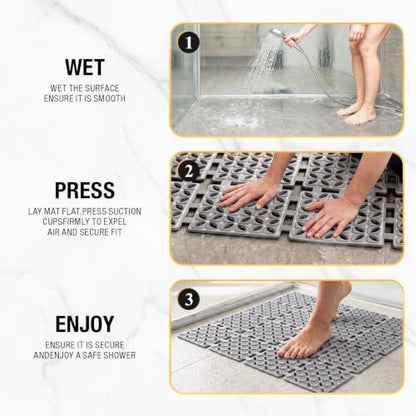 HITSLAM Shower Mat Anti Slip, 24x24 Inch Cut to Fit No Odor Soft TPE Shower Stall Mat, Square Bath Mat with Suction Cups and Drain Holes, Soft on Feet, Dark Grey - color: Dark Grey