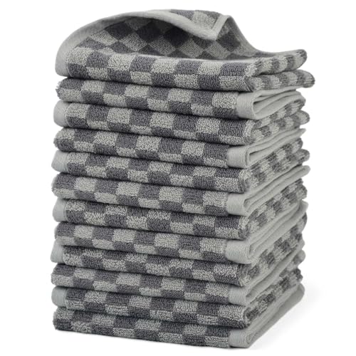 Super Soft Wash Cloths(Grey Checkered), 12 Pack Washcloths Facecloth | Cotton Face Towels Set for Body Showering 13x13 Inches, Gifts - color: Grey