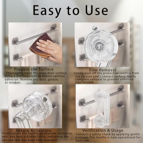 Transparent Non-Piercing Suction Grab Bar Heavy-Duty Waterproof Safety Handle for Bathroom, Shower Doors, Windows & Kitchen, Removable Handrails (2)