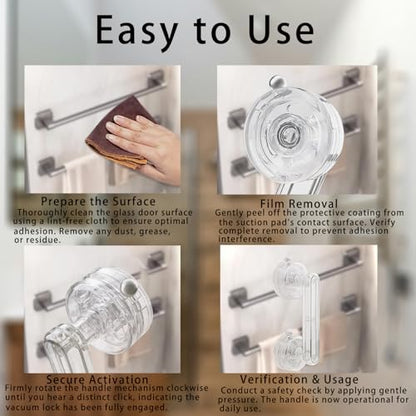 Transparent Non-Piercing Suction Grab Bar Heavy-Duty Waterproof Safety Handle for Bathroom, Shower Doors, Windows & Kitchen, Removable Handrails (2)