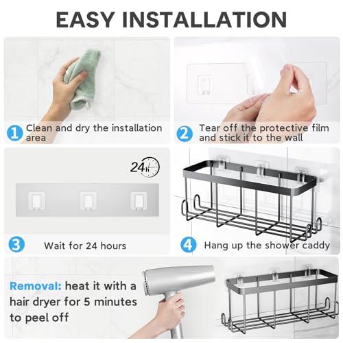 10 Pack Shower Caddy Adhesive Replacement, Waterproof Shower Shelf Adhesive Strips, Strong Adhesive Flat Hooks for Bathroom Storage Shelves and Kitchen Racks No Drilling, Clear - color: Transparent-10 Pack