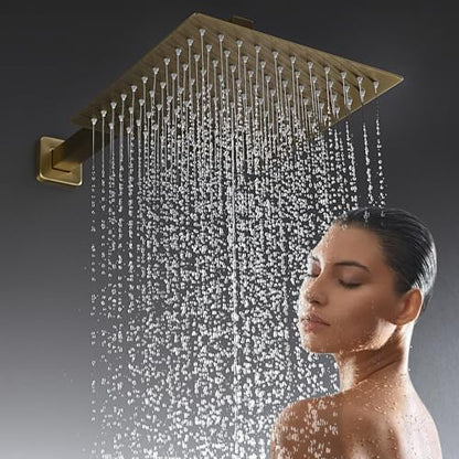 10" Square Rainfall Bathtub and Shower Trim Systems with Rotating Handheld Sprayer, Foldable Tub Spout, Wall-Mounted, Solid Brass Valve with Shampoo Platform- Brushed Gold (Square, Brushed Gold) - style: Square