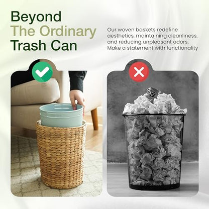 Tidita Water Hyacinth Bathroom Garbage Can with a Lid, 2 Gallon Capacity | Water Hyacinth, Iron Frame, Removable Liner, Compact, Handwoven Design, Boho Style, Kitchen, Bedroom, Office, No Assembly - color: Natural, size: 2 Gallons