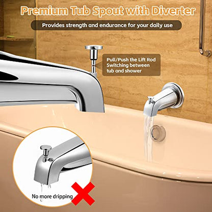 Dreyoo Tub Spout, Tub Faucet for Bathtub (Chrome,Simple) | Bathroom Bathtub Faucet with Adapters, Hex Wrench, Universal Faucet for Bathtub Fits 1/2" Copper Pipe, 1/2" IPS and 3/4" IPS - color: Chrome, style: Simple