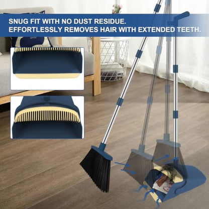 Broom and Dustpan Combo Set, 51" Long Handle with Squeegee & Mini Set | Blue Complete Cleaning Kit, Floor Squeegee for Wet & Dry Messes, Built-in Comb Dustpan, Mini Broom Set，for Home & Pet Areas - color: Blue