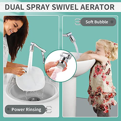 CECEFIN 1080°Rotating Faucet Extender Double Extension - Swivel Long Arm Robotic Faucet Aerator for Bathroom Kitchen Sink, Universal Spout Spray Attachment 2-Mode Outlet Face/Hair/Toddlers Hands Wash - color: E- Silver4- Long Arm Aerator