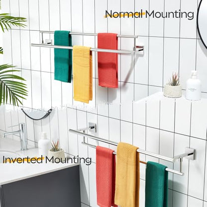 KOKOSIRI Towel Holder Polished Chrome 32-Inch Bathroom Double Bath Towel Bars Kitchen Rack Wall Mounted Stainless Steel B5009CH-L32 - color: Polished Chrome, size: 32-Inch
