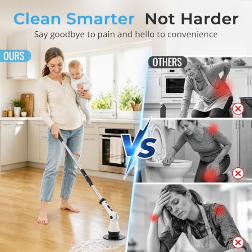 Electric Spin Scrubber (General) | 6-Angle Adjustable Head, 54" Extendable Handle, IPX6 Waterproof, Cordless, Shower Cleaner Brush for Tub Grout Tile Floor Car - size: General