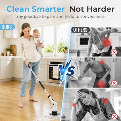 Electric Spin Scrubber (General) | 6-Angle Adjustable Head, 54" Extendable Handle, IPX6 Waterproof, Cordless, Shower Cleaner Brush for Tub Grout Tile Floor Car - size: General