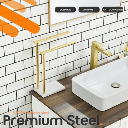 Hand Towel Bars for Bathroom Vanity Countertop 2-Tier Towel Rack Holders Stand with Heavy Marble Base Thicken Steady, Brushed Gold Stainless Steel AN7003GD - color: Brushed Gold, size: 2-Bar