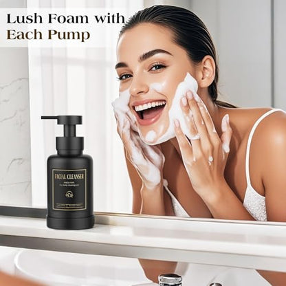 Luxspire Glass Foaming Soap Dispenser 15oz Hand Soap Bottle, Black, 2 Pack | Anti-drip pump, wide mouth easy refill, non-slip silicone base, 7 waterproof labels, bathroom and kitchen sink use - color: Black