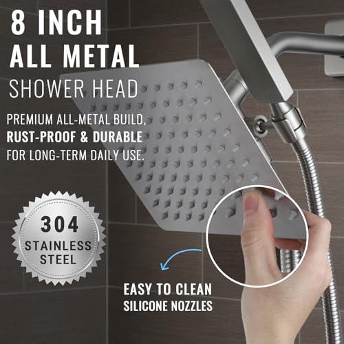 G-Promise Rain Shower Head and Handle Set for Modern Bathroom Upgrade | All Metal, Built to Last, Including the Required Accessories, Modern Upgrade, Extra Flexible Long Lose - color: Brushed Nickel