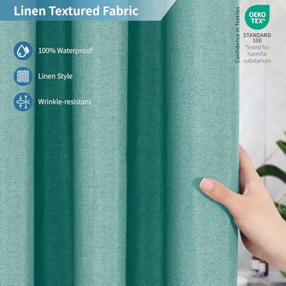 2-in-1 Waterproof Fabric Shower Curtain,No Separate Liner Needed,Linen Textured,Effortless Cleaning & Washable Bathroom Shower Curtain Set with 12 Plastic Hooks,72"x72",Teal - color: Teal, size: 72"W x 72"L (Pack of 1)