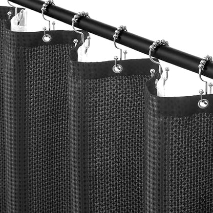 Siiluminisoy Shower Curtain and Liner Set, Waffle Shower Curtain Set with 12 Stainless Steel Hooks, Waterproof Luxury Fabric Shower Curtains for Bathroom and Hotel, Black, 72" W x 84" H - color: Black, size: 72"W x 84"L (Pack of 1)