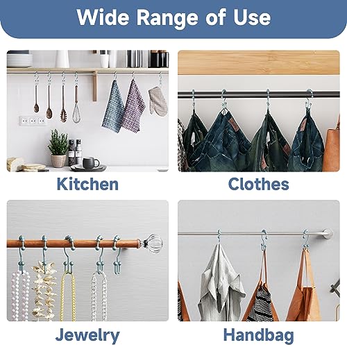 Titanker Shower Curtain Hooks Rings, Rust-Resistant Metal Double Glide Shower Hooks for Bathroom Shower Rods Curtains, Set of 12 Hooks - Lightcyan - color: Lightcyan, style: Modern
