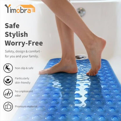 Yimobra Non Slip Bathtub Mat 40 x 16 Inch, Extra Long Shower Mat with Drain Holes, Machine Washable Baby Bath Mats, Strong Suction Cups for Bathroom Floor, Clear Navy Blue - color: Clear Navy Blue