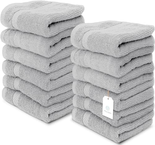 White Classic Luxury Cotton Washcloths 13x13 Inch - 650 GSM Turkish Cotton | Hotel, Spa, Bathroom Face Towel | 12 Pack, Dolphin Gray - color: 06: Dolphin Gray