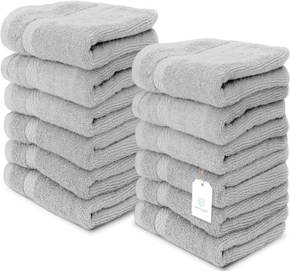 White Classic Luxury Cotton Washcloths 13x13 Inch - 650 GSM Turkish Cotton | Hotel, Spa, Bathroom Face Towel | 12 Pack, Dolphin Gray - color: 06: Dolphin Gray