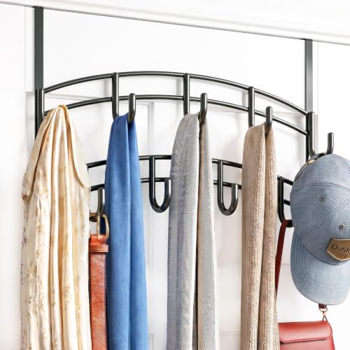 LYNK Professional® Home™ Over the Door Hooks - 9 Hook – Over the Door Coat Rack - Over the Door Hanger - Hanging Towels or Clothes - Bathroom, Bedroom, Laundry Room - Lifetime Ltd. Warranty, Black - color: Piano Black, size: 9 Hooks Meridian