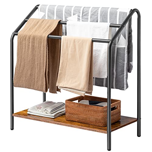 HOOBRO Freestanding Towel-Rack for Bathroom, 3 Tier Blanket Rack for Living Room, 31.5" L x 14.2" W x 33.9" H, Quilt Blanket Ladder Holder, Drying and Display Rack, Rustic Brown and Black BF80LB01 - size: 31.5"L x 14.2"W x 33.9"H