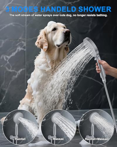 Shower System with Pressure Balance Valve, 10" Ceiling Mount Shower Faucet Set with 2 Rain Shower Head And Multi-function Handheld Head Push Button Diverter Pressure Balancing Valve Kit, Chrome - color: Chrome Polished, style: 10"-Round