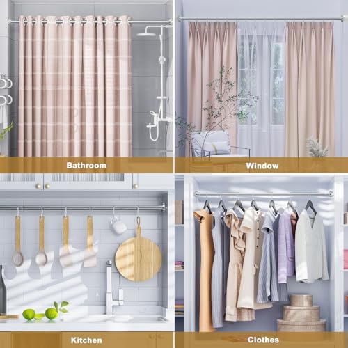 Ausemku Shower Curtain Rod Tension, 32-80 Inch Adjustable Heavy Duty Spring Tension Curtain Rod, No Drill Stainless Steel Telescoping Rod for Bathroom, No Rust, Silver - color: Silver, size: 32-80 Inches
